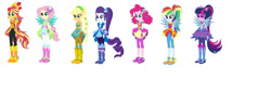 Size: 1024x355 | Tagged: safe, artist:darkyshadix, imported from derpibooru, applejack, fluttershy, pinkie pie, rainbow dash, rarity, sci-twi, sunset shimmer, twilight sparkle, human, equestria girls, boots, cowboy boots, crystal guardian, high heel boots, humane five, humane seven, humane six, shoes