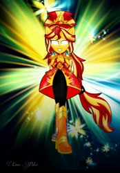 Size: 828x1189 | Tagged: safe, artist:mira.veike, imported from derpibooru, sunset shimmer, human, equestria girls, boots, crystal guardian, glowing, glowing eyes, high heel boots, shoes, solo