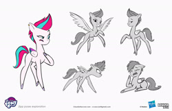 Size: 2083x1349 | Tagged: safe, artist:claudio naccari, boulder media, imported from derpibooru, zipp storm, pegasus, pony, boulder media logo, concave belly, concept art, ear piercing, earring, female, g5, hasbro, hasbro logo, jewelry, logo, mare, my little pony logo, my little pony: tell your tale, official, piercing, simple background, slim, text, thin, white background