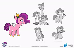 Size: 2083x1349 | Tagged: safe, artist:claudio naccari, boulder media, imported from derpibooru, pipp petals, pegasus, pony, adorapipp, blue eyes, blue-eyed pipp, boulder media logo, chubby, concept art, cute, female, g5, hasbro, hasbro logo, logo, mare, my little pony logo, my little pony: tell your tale, official, physique difference, simple background, slim, text, thin, white background