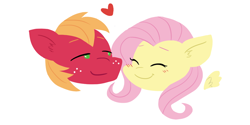 Size: 1000x500 | Tagged: safe, artist:laescbr, edit, imported from derpibooru, big macintosh, fluttershy, earth pony, pegasus, pony, blushing, cute, duo, female, floating heart, floating wings, fluttermac, heart, macabetes, male, outline, shipping, shyabetes, simple background, straight, transparent background, white outline, wings