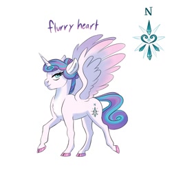 Size: 1200x1200 | Tagged: safe, artist:cocadoodles1, imported from derpibooru, princess flurry heart, alicorn, pony, cloven hooves, female, mare, name, older, older flurry heart, simple background, solo, spread wings, white background, wings