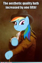 Size: 500x740 | Tagged: safe, imported from derpibooru, rainbow dash, pony, 20% cooler, artifact, caption, fancy, image macro, impact font, joseph ducreux, meme, my little brony, ponified meme, text, watermark, ye olde english