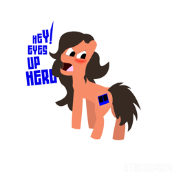 Size: 3125x3125 | Tagged: safe, artist:epsipeppower, imported from derpibooru, oc, oc only, oc:robertapuddin, earth pony, angry, blushing, butt, embarrassed, messy tail, mesys mane, plot, simple background, solo, tail, thicc thighs, white background