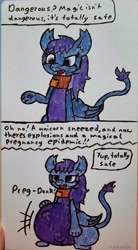 Size: 2205x4000 | Tagged: safe, artist:eternaljonathan, imported from derpibooru, sphinx, blatant lies, comic, pregnant, traditional art, whiteboard