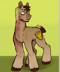 Size: 575x692 | Tagged: safe, artist:tyotheartist1, imported from derpibooru, oc, oc only, oc:royal ranks, earth pony, pony, beard, colored pupils, eye scar, eyebrows, facial hair, male, scar, signature, simple background, smiling, solo, stallion, unshorn fetlocks