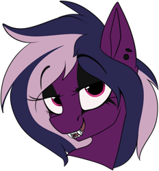 Size: 1363x1466 | Tagged: safe, artist:luxsimx, imported from derpibooru, oc, oc only, oc:vim, pony, bust, commission, ear piercing, fangs, female, makeup, mare, open mouth, piercing, simple background, solo, transparent background