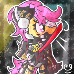 Size: 2000x2000 | Tagged: safe, artist:papacruda09, imported from derpibooru, scootaloo, cyborg, pegasus, pony, blood, clothes, cosplay, costume, female, mare, metal gear, metal gear rising, samuel rodrigues