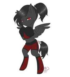 Size: 2149x2381 | Tagged: safe, artist:herhornedhighness, imported from derpibooru, oc, oc only, oc:cynder stone, pegasus, semi-anthro, boots, boxing, boxing gloves, clothes, female, shoes, simple background, solo, sports, sports bra, white background