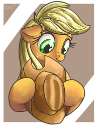 Size: 1500x1920 | Tagged: safe, artist:uteuk, imported from derpibooru, applejack, earth pony, pony, applejack's hat, cowboy hat, cute, hat, holding, jackabetes