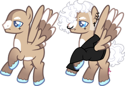 Size: 1510x1040 | Tagged: safe, artist:kurosawakuro, imported from derpibooru, oc, pegasus, pony, bald, base used, clothes, colored wings, magical gay spawn, male, multicolored wings, nose piercing, nose ring, offspring, parent:double diamond, parent:dumbbell, piercing, simple background, solo, stallion, transparent background, wings