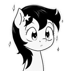 Size: 651x651 | Tagged: safe, artist:anonymous, imported from derpibooru, star dancer, earth pony, pony, my little pony: the manga, bust, cute, female, mare, monochrome, open mouth, portrait, simple background, solo, style emulation, transparent background