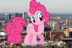 Size: 1024x683 | Tagged: safe, artist:moongazeponies, artist:thegiantponyfan, imported from derpibooru, pinkie pie, earth pony, pony, alabama, birmingham, female, giant pinkie pie, giant pony, giant/macro earth pony, giantess, highrise ponies, irl, macro, mare, mega giant, photo, ponies in real life