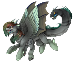 Size: 3170x2710 | Tagged: safe, artist:highrolleryt, imported from derpibooru, oc, oc only, oc:zorah, hybrid, monster pony, pony, augmented, augmented tail, horns, simple background, tail, transparent background, wings