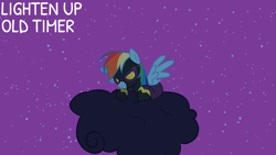 Size: 1920x1080 | Tagged: safe, edit, edited screencap, editor:quoterific, imported from derpibooru, screencap, rainbow dash, pegasus, pony, luna eclipsed, season 2, clothes, costume, female, goggles, mare, night, shadowbolt dash, shadowbolts costume, smiling, solo, spread wings, text, wings