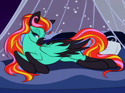 Size: 2584x1928 | Tagged: safe, artist:relisreal, imported from derpibooru, oc, oc only, oc:sunny light, pegasus, pony, clothes, draw me like one of your french girls, female, high res, looking at you, mare, one eye closed, pegasus oc, socks, solo, sultry pose