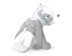 Size: 2947x2288 | Tagged: safe, artist:edrian, imported from derpibooru, oc, oc only, oc:naveen numbers, pegasus, pony, adult foal, annoyed, butt, diaper, diaper fetish, elizabethan collar, female, fetish, floppy ears, frown, high res, lidded eyes, mare, non-baby in diaper, pegasus oc, plot, simple background, sitting, solo, white background, wings