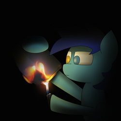 Size: 2420x2420 | Tagged: safe, artist:japkozjad, imported from derpibooru, oc, oc only, oc:apply, pegasus, black background, burning, burning paper, fire, heterochromia, irl, lighter, paper, pegasus oc, photo, shading, simple background, solo