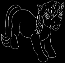 Size: 209x205 | Tagged: safe, imported from derpibooru, oc, oc:mentis (g1), 2000s, black and white, black background, dreamquest, g1, gif, grayscale, missing cutie mark, monochrome, non-animated gif, simple background, solo