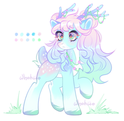 Size: 1863x1809 | Tagged: safe, artist:whohwo, imported from derpibooru, oc, oc only, deer, deer pony, original species, pony, antlers, base used, hoof polish, solo, wide eyes