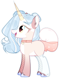 Size: 1920x2503 | Tagged: safe, artist:toffeelavender, imported from derpibooru, oc, oc only, pony, unicorn, base used, clothes, collar, female, hair over one eye, hoof polish, horn, mare, simple background, smiling, socks, transparent background, unicorn oc