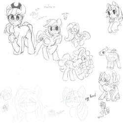 Size: 3000x3000 | Tagged: safe, artist:poneko-chan, artist:xenon, applejack, fluttershy, pinkie pie, pipp petals, twilight sparkle, pegasus, pony, unicorn, applejack's hat, balloon, cowboy hat, egg, egghead, emoji, emotes, emoticon, female, hat, heart, mare, minecraft, mooshroom, sad, simple background, sketch, smiling, text, white background