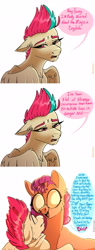 Size: 2048x5376 | Tagged: safe, artist:unfinishedheckery, edit, imported from derpibooru, sunny starscout, zipp storm, earth pony, pegasus, pony, spoiler:my little pony: make your mark, bedroom eyes, comic, dialogue, digital art, duo, eye bulging, faic, female, floppy ears, g5, gaslight, gaslighting, lidded eyes, looking at each other, looking at someone, mare, my little pony: make your mark, now you fucked up, open mouth, picture in picture, shrunken pupils, simple background, speech bubble, talking, text, vulgar, white background, wings