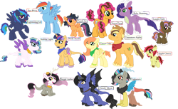 Size: 1280x783 | Tagged: safe, artist:randompurplekitty9, imported from derpibooru, oc, oc only, oc:apple cherry, oc:aurora light, oc:carrot cake, oc:cinnamon apple, oc:cloudy moon, oc:clown drop, oc:fire blaze, oc:lighting bolt, oc:purple jet, oc:ruby simmer, oc:study scroll, oc:sweet antler, oc:taffy, oc:unknown, dracony, earth pony, hybrid, pegasus, pony, unicorn, base used, earth pony oc, female, filly, foal, horn, interspecies offspring, male, mare, next generation, offspring, parent:apple bloom, parent:applejack, parent:big macintosh, parent:button mash, parent:caramel, parent:cheese sandwich, parent:discord, parent:flash sentry, parent:fluttershy, parent:king sombra, parent:pinkie pie, parent:pipsqueak, parent:princess cadance, parent:princess celestia, parent:princess luna, parent:rainbow dash, parent:rarity, parent:rumble, parent:scootaloo, parent:shining armor, parent:soarin', parent:spike, parent:sweetie belle, parent:twilight sparkle, parents:carajack, parents:cheesepie, parents:dislestia, parents:flashlight, parents:fluttermac, parents:lumbra, parents:pipbloom, parents:rumbloo, parents:shiningcadance, parents:soarindash, parents:sparity, parents:sweetiemash, pegasus oc, simple background, stallion, transparent background, unicorn oc