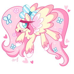 Size: 1280x1280 | Tagged: safe, artist:ammerss, imported from derpibooru, fluttershy, butterfly, pegasus, pony, bow, cute, flower, hair bow, no pupils, shyabetes, simple background, solo, transparent background