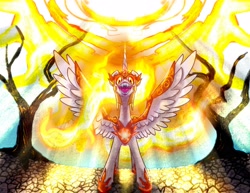 Size: 3300x2550 | Tagged: safe, artist:leadhooves, imported from derpibooru, daybreaker, alicorn, pony, female, high res, looking at you, mare, open mouth, sharp teeth, solo, spread wings, teeth, wings