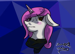 Size: 2100x1500 | Tagged: safe, artist:hemlock conium, imported from derpibooru, pony, unicorn, bust, clothes, color, digital art, female, g5, mare, portrait, primrose (g5), simple background, solo