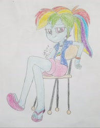 Size: 2360x3024 | Tagged: safe, artist:legacynebula, imported from derpibooru, rainbow dash, human, equestria girls, chair, female, sketch, solo, traditional art