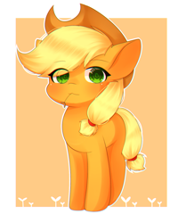 Size: 1236x1476 | Tagged: safe, artist:dddreamdraw, imported from derpibooru, applejack, earth pony, pony, cute, female, jackabetes, looking at you, mare, outline, passepartout, solo, straw in mouth, white outline