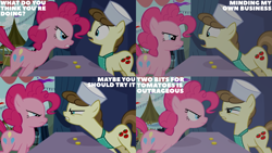 Size: 4400x2475 | Tagged: safe, edit, edited screencap, editor:quoterific, imported from derpibooru, screencap, pinkie pie, roma, earth pony, pony, putting your hoof down, season 2, duo, female, floppy ears, mare, open mouth, text