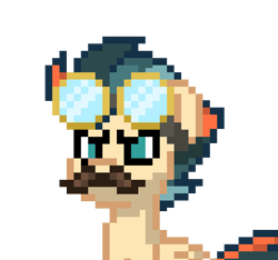 Size: 388x363 | Tagged: safe, imported from derpibooru, oc, oc only, oc:turbo swifter, pony, pony town, facial hair, goggles, male, moustache, simple background, solo, stallion, transparent background