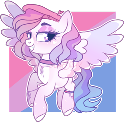 Size: 1278x1259 | Tagged: safe, artist:sunfloweret, imported from derpibooru, oc, oc only, pegasus, pony, base used, bedroom eyes, female, flying, jewelry, looking back, mare, necklace, show accurate, smiling, solo, watermark