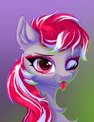 Size: 1920x2500 | Tagged: safe, artist:wyvernthedragon, imported from derpibooru, sugar moonlight, earth pony, pony, ;p, bust, g5, gradient background, one eye closed, solo, tongue out