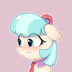 Size: 2865x2865 | Tagged: safe, artist:happy p, imported from derpibooru, coco pommel, earth pony, pony, blushing, female, floppy ears, mare, outline, solo, white outline