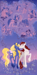 Size: 720x1440 | Tagged: safe, artist:hinoraito, imported from derpibooru, oc, oc only, oc:forest feather, oc:starry dreams, pegasus, pony, unicorn, female, male, mare, nuzzling, shipping