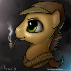 Size: 600x600 | Tagged: safe, artist:hinoraito, imported from derpibooru, oc, oc only, pony, bust, clothes, hat, male, pipe, portrait, scarf, smoking, solo, stallion