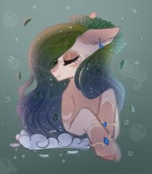 Size: 1236x1414 | Tagged: safe, artist:muna, imported from derpibooru, oc, earth pony, pony, bubble, digital art, ear fluff, ear piercing, earring, eyes closed, female, jewelry, mare, piercing, signature, simple background, smiling, solo, underwater, water