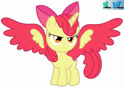 Size: 19000x13638 | Tagged: safe, artist:kuren247, imported from derpibooru, apple bloom, alicorn, pony, absurd resolution, alicornified, bloomicorn, colored wings, defiant, deviantart logo, female, filly, foal, logo, princess apple bloom, race swap, simple background, solo, spread wings, transparent background, twitter logo, vector, wings