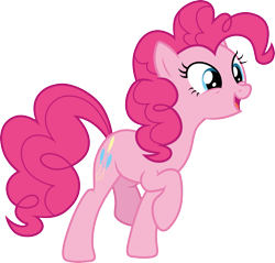 Size: 3137x3000 | Tagged: safe, artist:cloudy glow, imported from derpibooru, pinkie pie, earth pony, pony, not asking for trouble, .ai available, female, full body, high res, hooves, mare, open mouth, open smile, raised hoof, raised leg, simple background, smiling, solo, tail, transparent background, vector