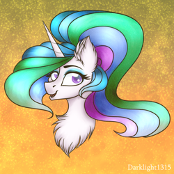 Size: 3000x3000 | Tagged: safe, artist:darklight1315, imported from derpibooru, princess celestia, alicorn, pony, alternate hairstyle, bust, chest fluff, ear fluff, portrait, solo