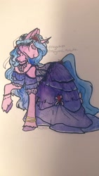 Size: 1152x2048 | Tagged: safe, artist:megschips, imported from derpibooru, izzy moonbow, pony, unicorn, clothes, dress, g5, gala dress, jewelry, necklace, solo, traditional art