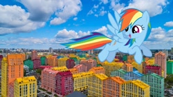 Size: 1280x720 | Tagged: safe, imported from derpibooru, rainbow dash, pegasus, pony, building, city, female, giantess, highrise ponies, irl, kyiv, macro, mare, photo, ponies in real life, ukraine