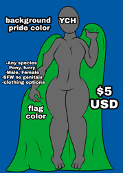 Size: 1297x1807 | Tagged: safe, artist:carina arts, imported from derpibooru, anthro, plantigrade anthro, advertisement, any gender, any species, commission, furry, no pony, pride flag, pride month, your character here