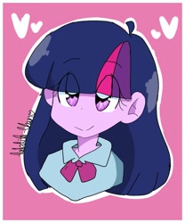 Size: 969x1162 | Tagged: safe, artist:tablitachan5, imported from derpibooru, twilight sparkle, human, equestria girls, bust, clothes, eye clipping through hair, female, heart