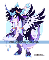 Size: 2349x2850 | Tagged: safe, artist:gkolae, imported from derpibooru, oc, oc only, draconequus, abstract background, adoptable, cloven hooves, draconequus oc, solo, watermark