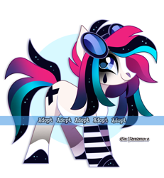 Size: 2095x2267 | Tagged: safe, artist:gkolae, imported from derpibooru, oc, oc only, earth pony, pony, abstract background, adoptable, clothes, earth pony oc, goggles, socks, solo, striped socks, watermark